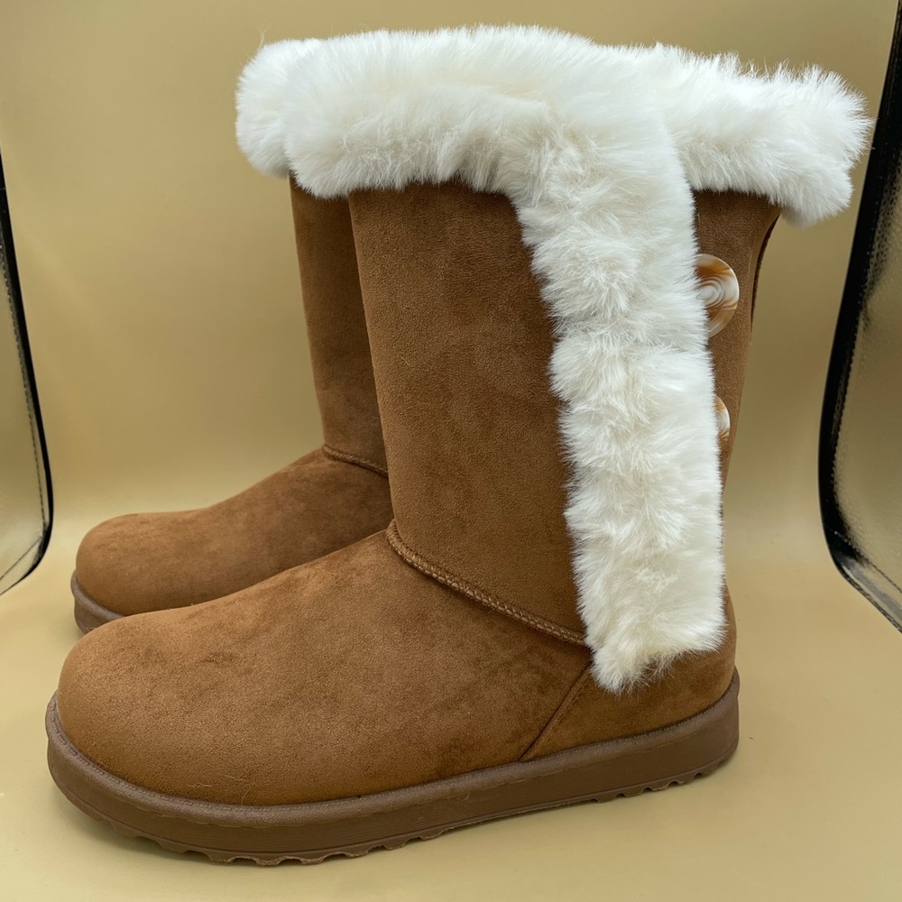 Sz 10 SO Women’s ABIGAIL Chestnut Brown Faux Fur Cozy Winter Mid-Calf Boots NEW!